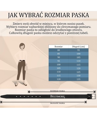 Skórzany pasek damski do spodni sukienki beżowa skóra nat 1,8 cm Beltimore O25