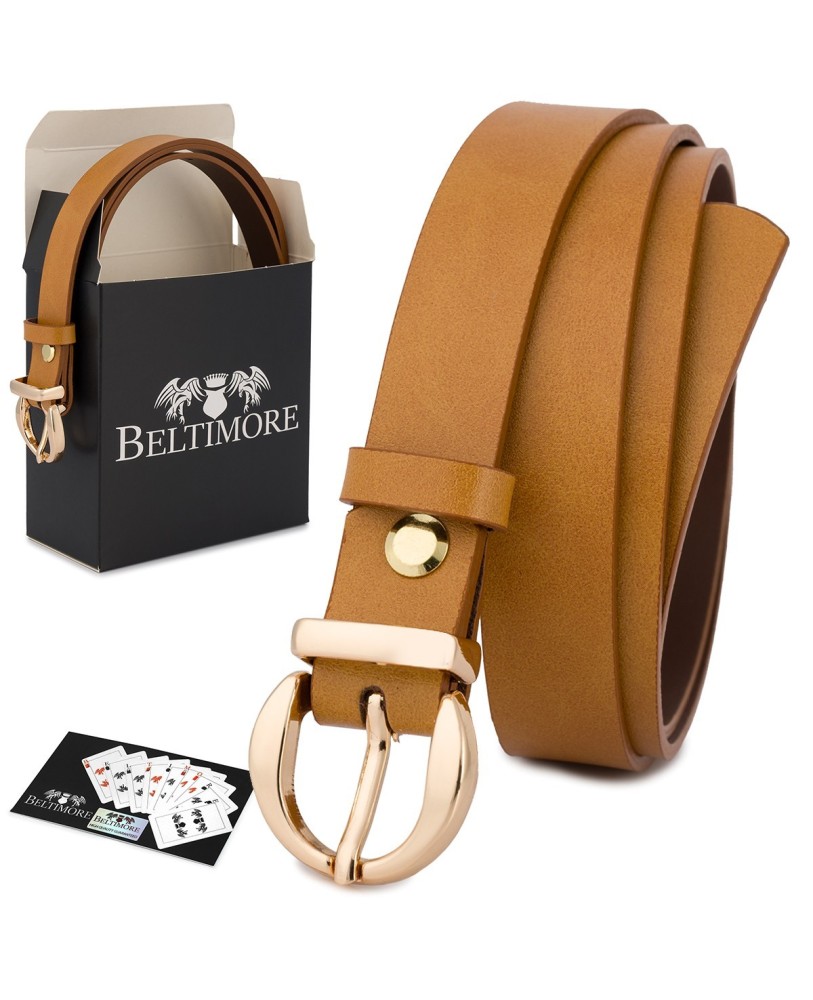 Skórzany pasek damski do spodni sukienki camelowa skóra nat 1,8 cm Beltimore O24