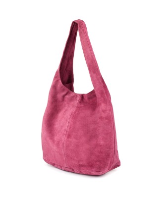 Purpurowa  zamszowa torebka, skórzana torba damska, włoska torebka ze skóry naturalnej U35