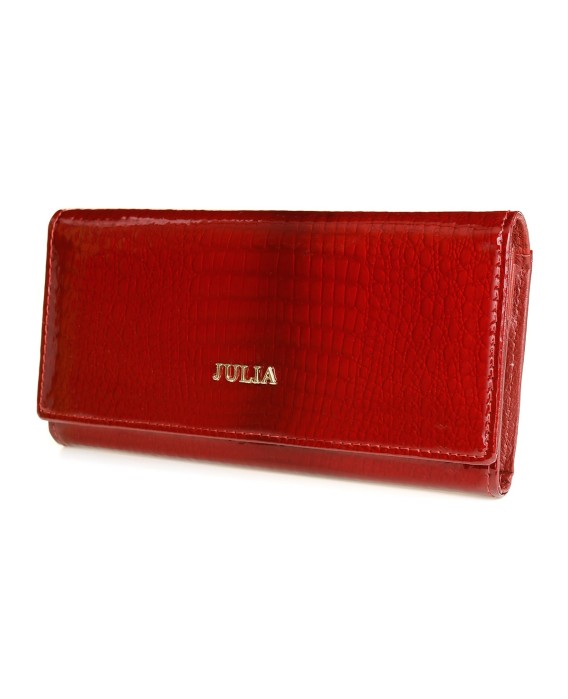 Czerwony portfel damski, duży skórzany portfel RFiD croco Julia Rosso F65
