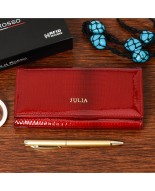 Czerwony portfel damski, duży skórzany portfel RFiD croco Julia Rosso F65