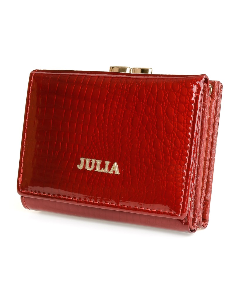 Czerwony portfelik damski, mały skórzany portfel RFiD Julia Rosso F60