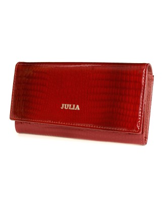 Czerwony duży portfel damski, skórzany poziomy portfel RFiD croco Julia Rosso F66