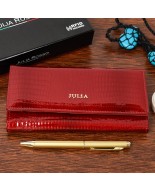 Czerwony duży portfel damski, skórzany poziomy portfel RFiD croco Julia Rosso F66