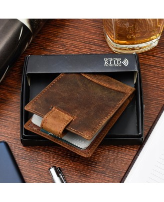 Etui skórzane na dokumenty karty wizytownik RFiD jasny brąz C85