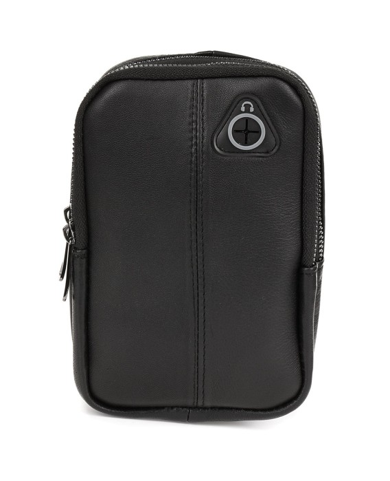 Czarna skórzana saszetka męska torba crossbody mała przez ramię G42