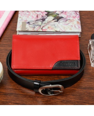 Zestaw prezentowy damski - czerwony portfel i pasek P90