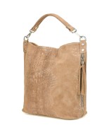 Beżowa torebka skórzana zamszowa damska shopper W10