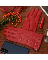Rękawiczki skórzane damskie czerwone polar BELTIMORE K26