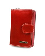 Czerwony skórzany portfel, pionowy lakierowany portfel damski Beltimore A02