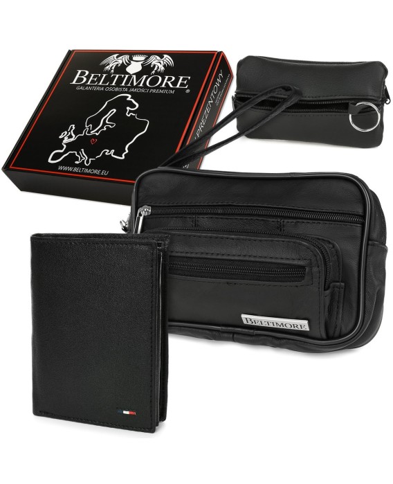 Zestaw męski skórzany premium Beltimore portfel saszetka etui P69