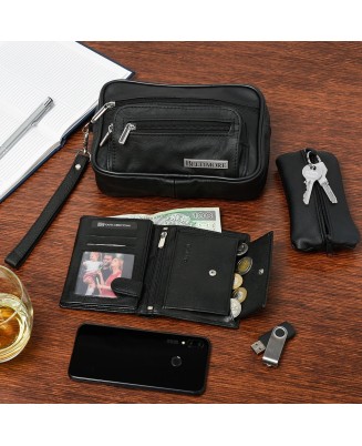 Zestaw męski skórzany premium Beltimore portfel saszetka etui P69