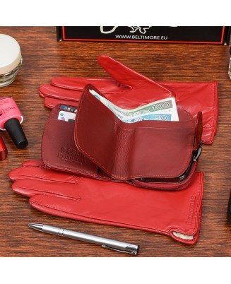 Skórzany portfel rękawiczki damskie zestaw prezent A01K25 