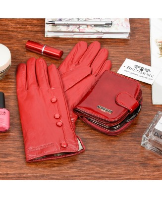 Skórzany portfel rękawiczki damskie zestaw prezent A01K26
