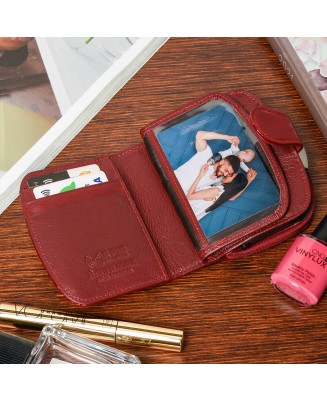 Skórzany portfel rękawiczki damskie zestaw prezent A01K27 