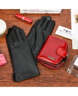 Skórzany portfel rękawiczki damskie zestaw prezent A01K25