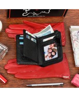 Skórzany portfel rękawiczki damskie zestaw prezent A02K25 
