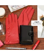 Skórzany portfel rękawiczki damskie zestaw prezent A02K26