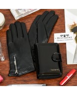 Skórzany portfel rękawiczki damskie zestaw prezent A02K27 