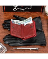 Skórzany portfel rękawiczki damskie zestaw prezent A05K25 