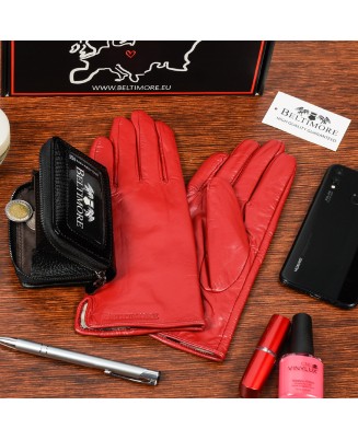 Skórzany portfel rękawiczki damskie zestaw prezent A05K25