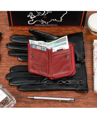 Skórzany portfel rękawiczki damskie zestaw prezent A05K26
