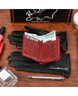 Skórzany portfel rękawiczki damskie zestaw prezent A05K27