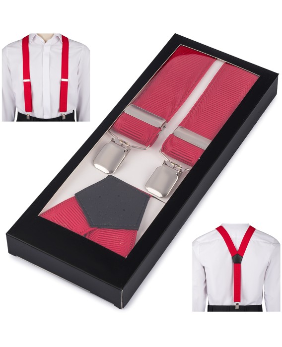 Szelki do spodni męskie eleganckie mocne V czerwone z pudełkiem SZ6