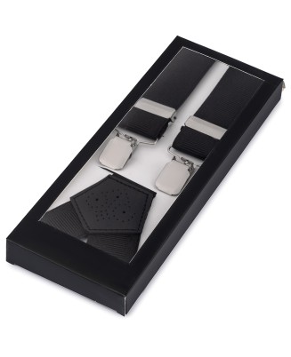 Szelki do spodni męskie eleganckie mocne V czarne z pudełkiem SZ6