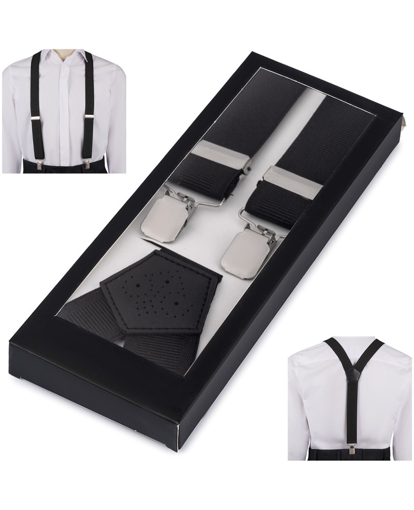 Szelki do spodni męskie eleganckie mocne V czarne z pudełkiem SZ6