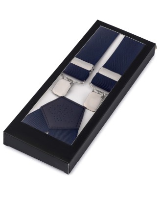 Szelki do spodni męskie eleganckie mocne V granatowe z pudełkiem SZ6