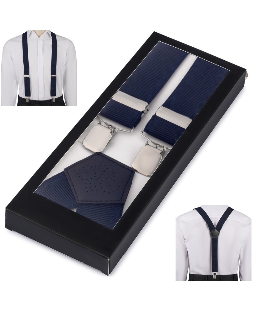 Szelki do spodni męskie eleganckie mocne V granatowe z pudełkiem SZ6