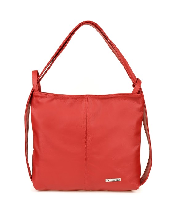 Czerwona plecako-torba, skórzana torebka A4, damski plecak ze skóry, worek Beltimore U37