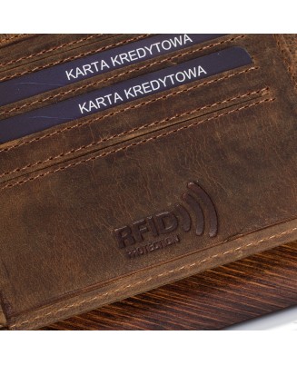 Portfel skórzany męski brązowy nubuk poziomy skóra ryba RFiD Beltimore R95