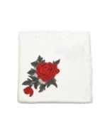 Biała ciepła chusta damska szal z wyszywaną różą duża Q80