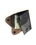 Czarne etui na monety, skórzane etui na dokumenty, bilonówka, brązowa banknotówka ze skóry G63