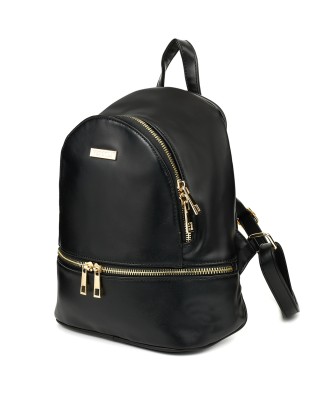 Czarny pikowany plecaczek, mały damski plecak z ekoskóry I48