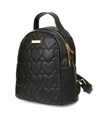 Czarny pikowany plecaczek damski, mały plecak z ekoskóry, pojemny plecak do szkoły I49