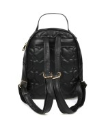 Czarny pikowany plecaczek damski, mały plecak z ekoskóry, pojemny plecak do szkoły I49