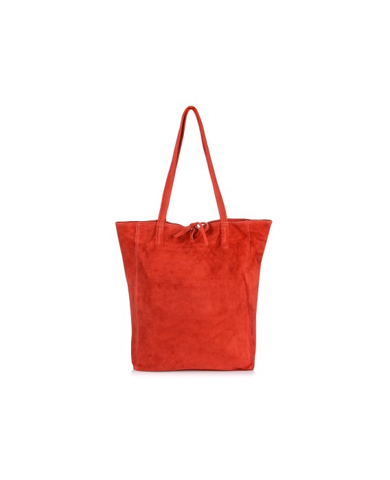 Czerwona zamszowa torebka damska, duża skórzana torba damska, włoska shopperka W18