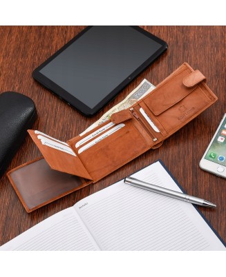 Bag Street Portfel Skórzany Męski poziomy na karty camel 883