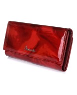 Czerwony poziomy duży portfel damski, lakierowany skórzany portfel RFiD w piórka Alessandro Paoli X68