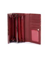 Czerwony poziomy duży portfel damski, lakierowany skórzany portfel RFiD w piórka Alessandro Paoli X68