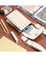 Torebka damska na telefon mini listonoszka raportówka na ramię ecru ekoskóra POR-T-20