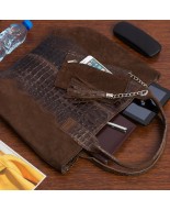 Torebka torba skórzana damska shopper na suwak duża A4 z kosmetyczką włoska L94