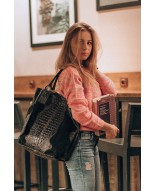 Torebka torba skórzana damska shopper na suwak duża A4 z kosmetyczką włoska L94