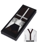 Szelki do spodni męskie eleganckie mocne V brązowe z pudełkiem SZ6