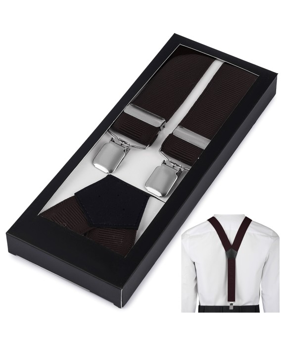 Szelki do spodni męskie eleganckie mocne V brązowe z pudełkiem SZ6