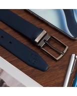 Pasek męski skórzany premium 3,5 cm casualowy skóra lico Beltimore granatowy E40
