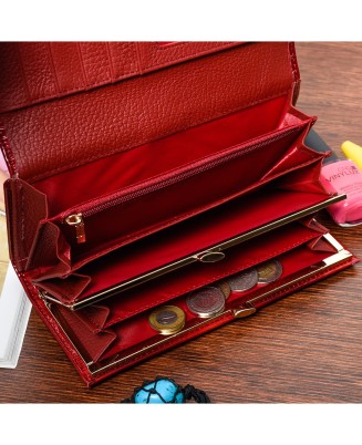 Czerwony dwuczęściowy duży portfel damski, lakierowany portfel skórzany RFiD Alessandro Paoli X63